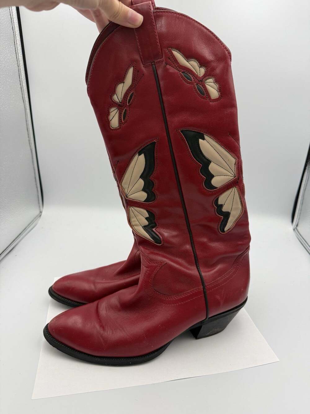 Jeffrey Campbell Red Butterfly Western Cowboy Boots Size 7.5